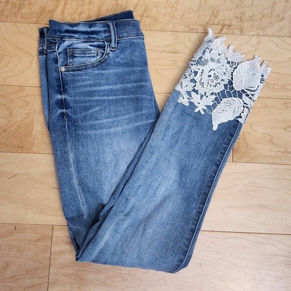 New York & Company Denim - Soho New York & Company White Lace Crochet Ankle Skinny Jeans Blue Stretch